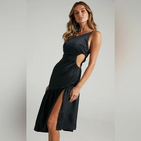 little black dress spaghetti straps Rib Spaghetti Strap Midi Dress main image 0